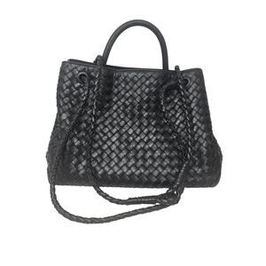 Quince Handwoven Black Italian Leather Classic Convertible Strap Satchel Minimal